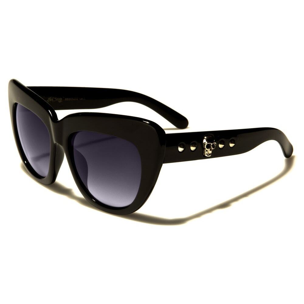 Black Society Cat Eye Sunglasses Skulls Studs NWT